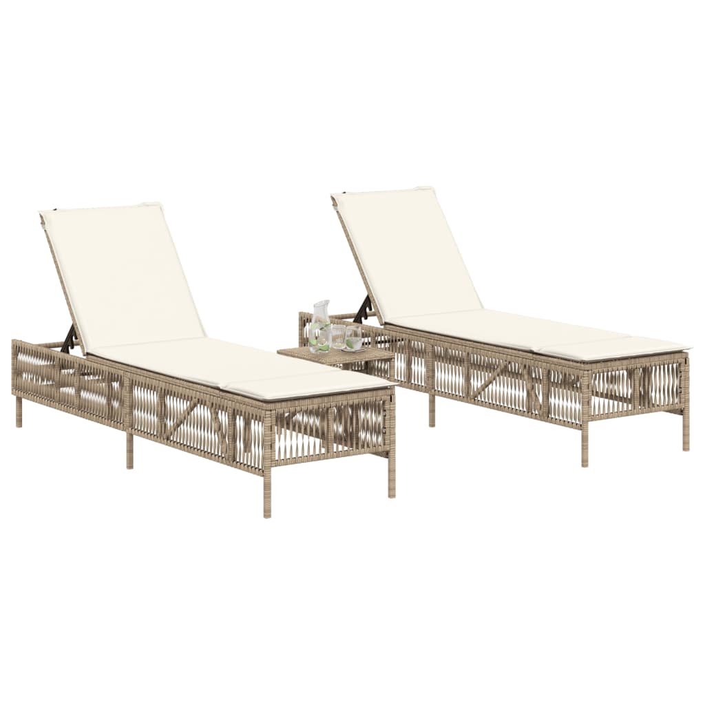 Lettini Prendisole 2 pz con Cuscini Beige in Polyrattan 3261600