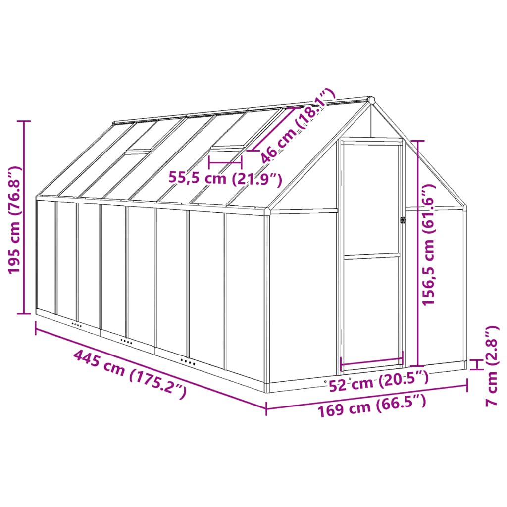 Telaio Serra con Base Antracite 445x169x195 cm in Alluminio 3266334