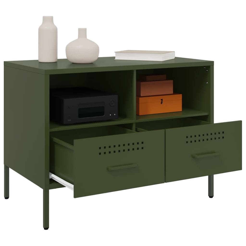 Mobili TV 2 pz Verde Oliva 68x39x50,5cm Acciaio Laminato Freddo 843051