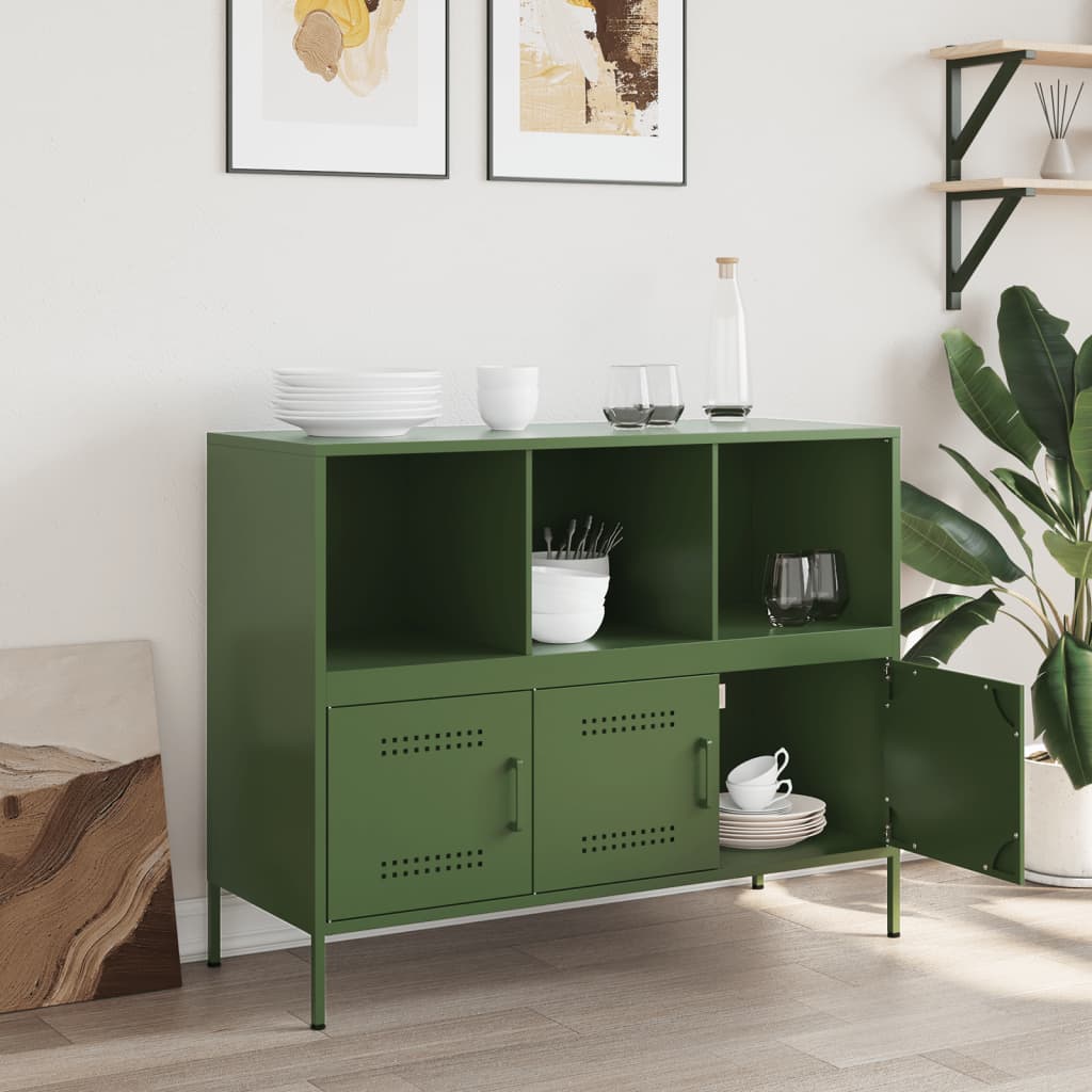 Credenza Verde Oliva 100,5x39x79cm in Acciaio Laminato a Freddo 843094