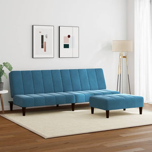 Divano Letto 2 Posti con Poggiapiedi Blu in Velluto 3258091