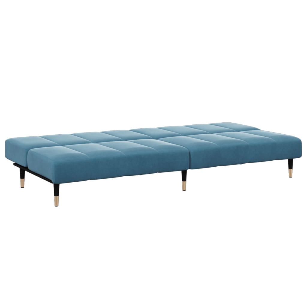 Divano Letto 2 Posti con Poggiapiedi Blu in Velluto 3258144