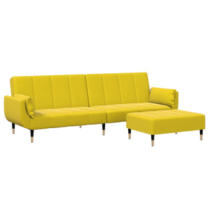 Divano Letto 2 Posti con Sgabello Giallo in Velluto 3258155