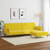 Divano Letto 2 Posti con Sgabello Giallo in Velluto 3258155