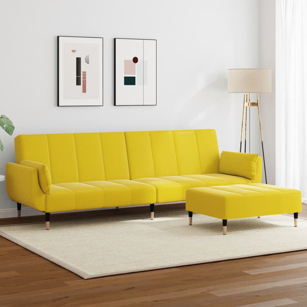 Divano Letto 2 Posti con Sgabello Giallo in Velluto 3258155