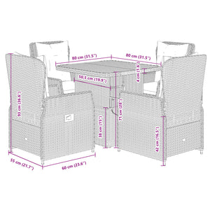 Set da Pranzo da Giardino 5 pz Nero con Cuscini in Polyrattan 3262766