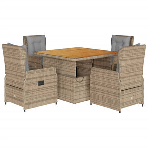 Set da Pranzo da Giardino 5 pz con Cuscini Beige in Polyrattan 3262773