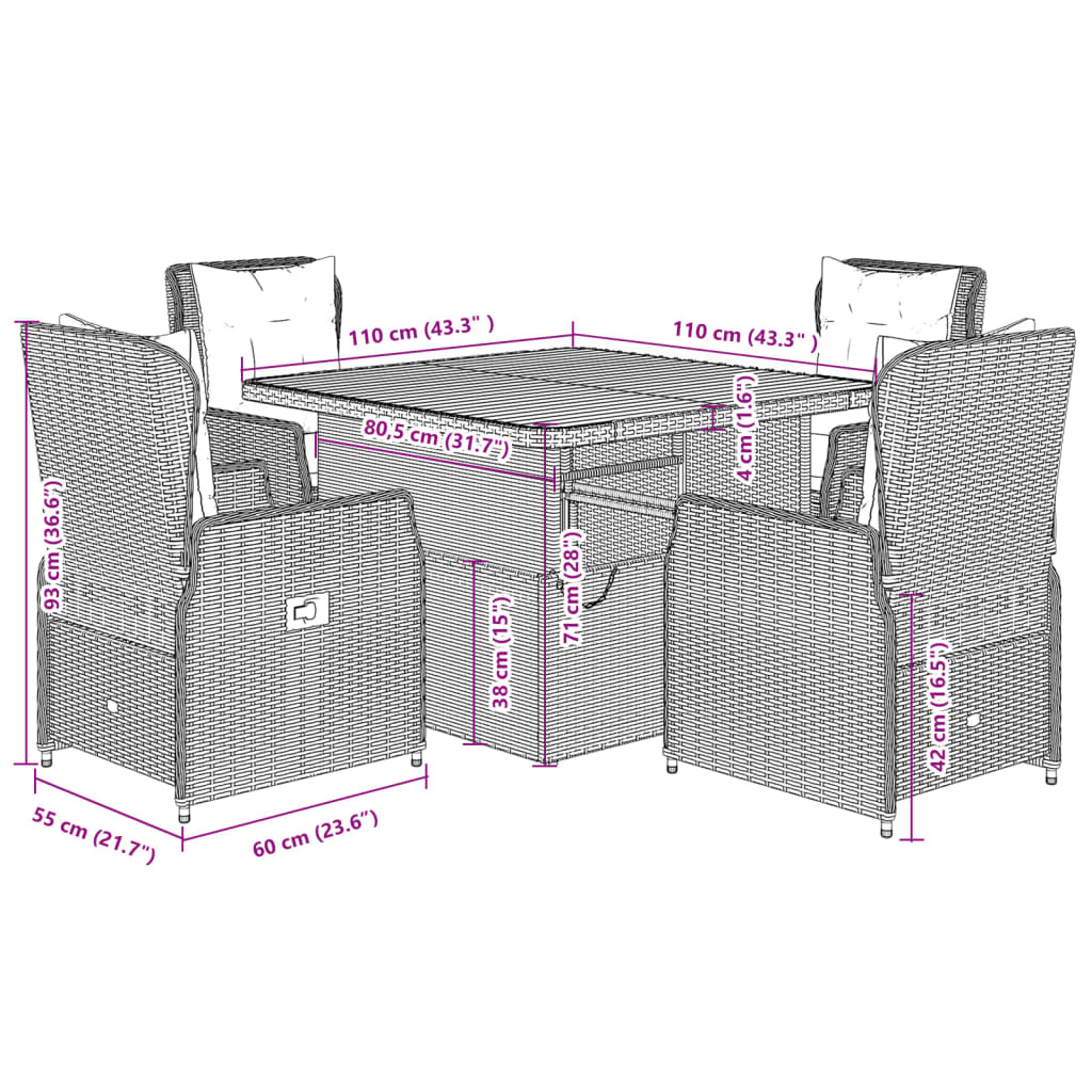 Set da Pranzo da Giardino 5 pz con Cuscini Beige in Polyrattan 3262773