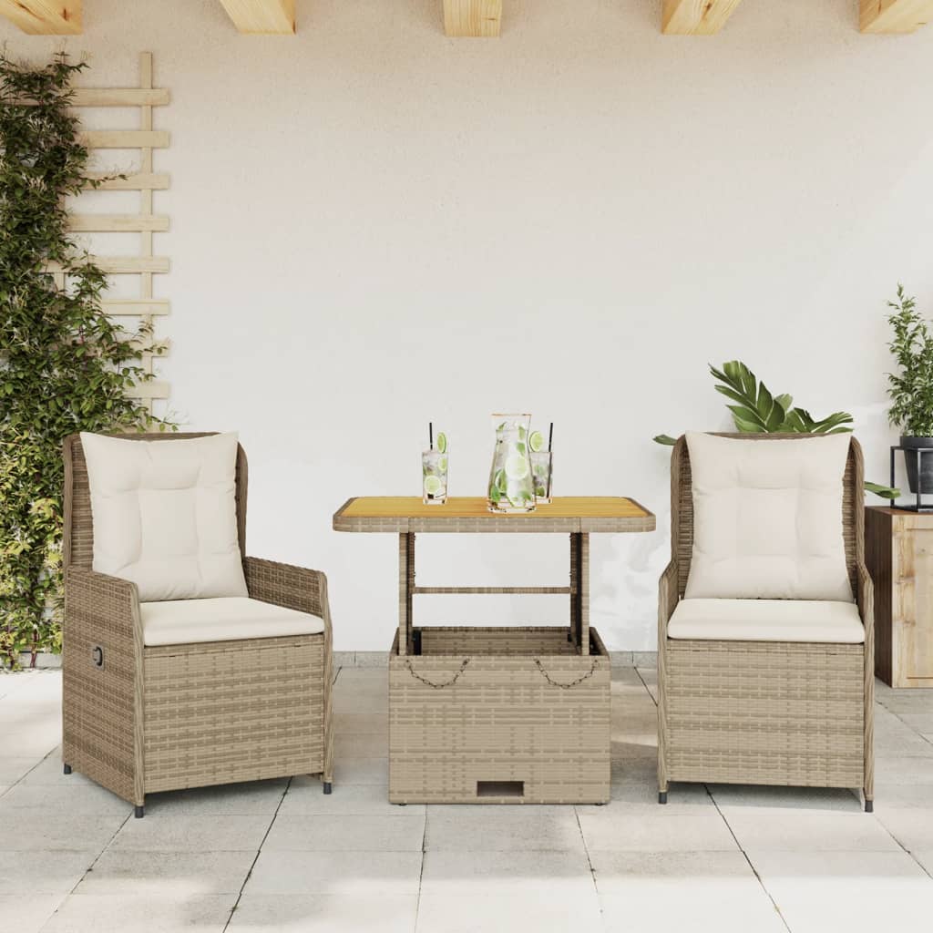 Set da Bistrò 3 pz con Cuscini Beige in Polyrattan 3262774