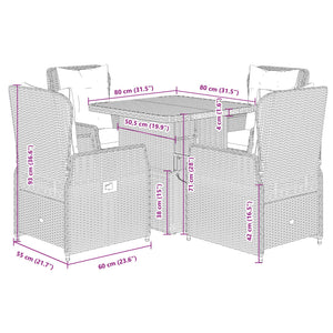 Set da Pranzo da Giardino 5 pz con Cuscini Beige in Polyrattan 3262775