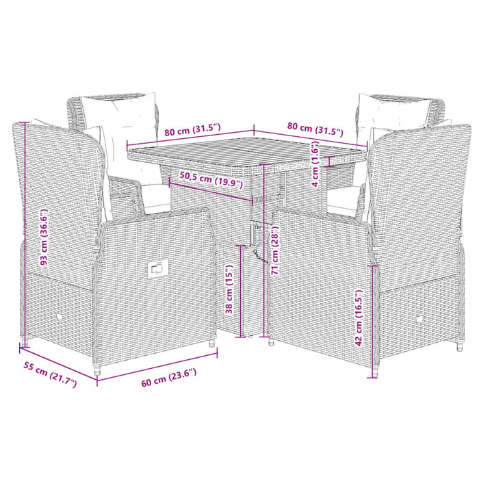 Set da Pranzo da Giardino 5 pz con Cuscini Beige in Polyrattan 3262775