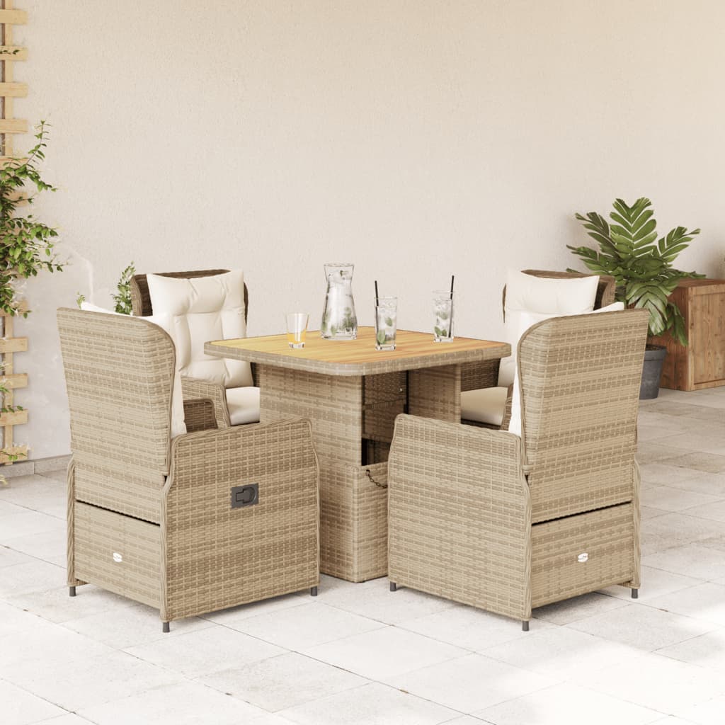 Set da Pranzo da Giardino 5 pz con Cuscini Beige in Polyrattan 3262775