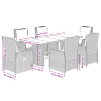 Set da Pranzo da Giardino 7 pz Nero con Cuscini in Polyrattan 3262777