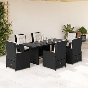 Set da Pranzo da Giardino 7 pz Nero con Cuscini in Polyrattan 3262777