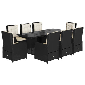 Set da Pranzo da Giardino 9 pz con Cuscini Nero in Polyrattancod mxl 93171