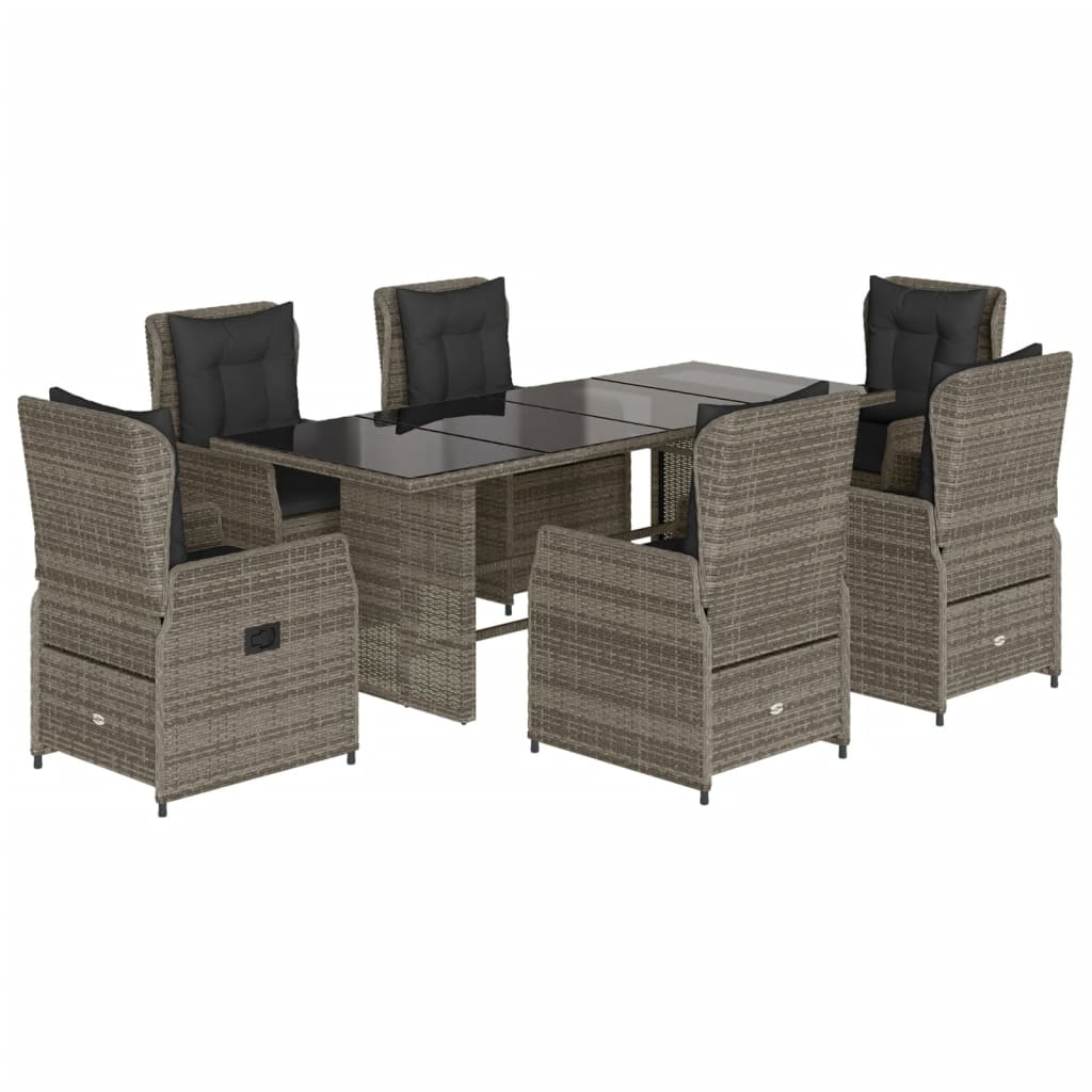 Set da Pranzo da Giardino 7 pz con Cuscini in Polyrattan Grigio 3262783