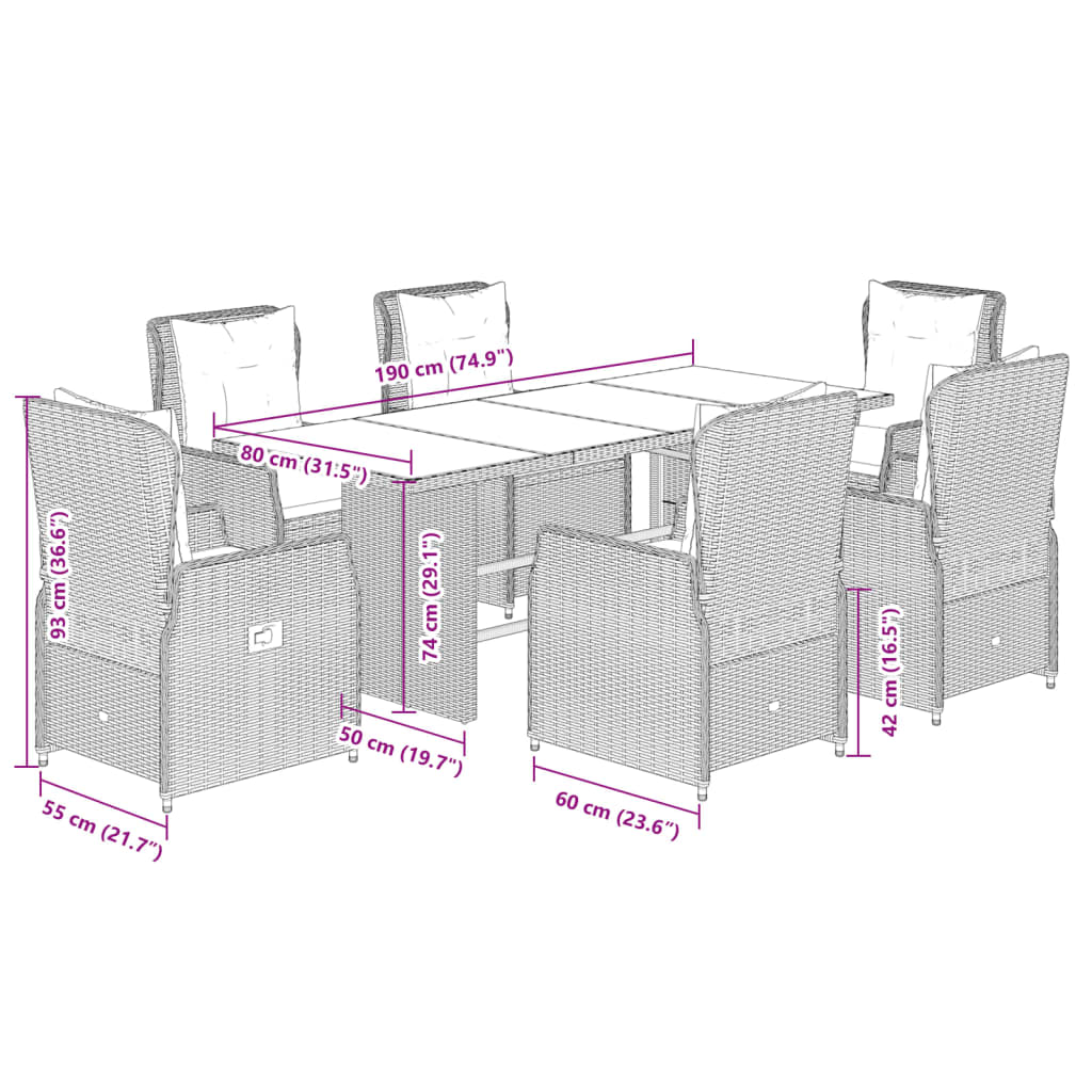 Set da Pranzo da Giardino 7 pz con Cuscini in Polyrattan Grigio 3262783