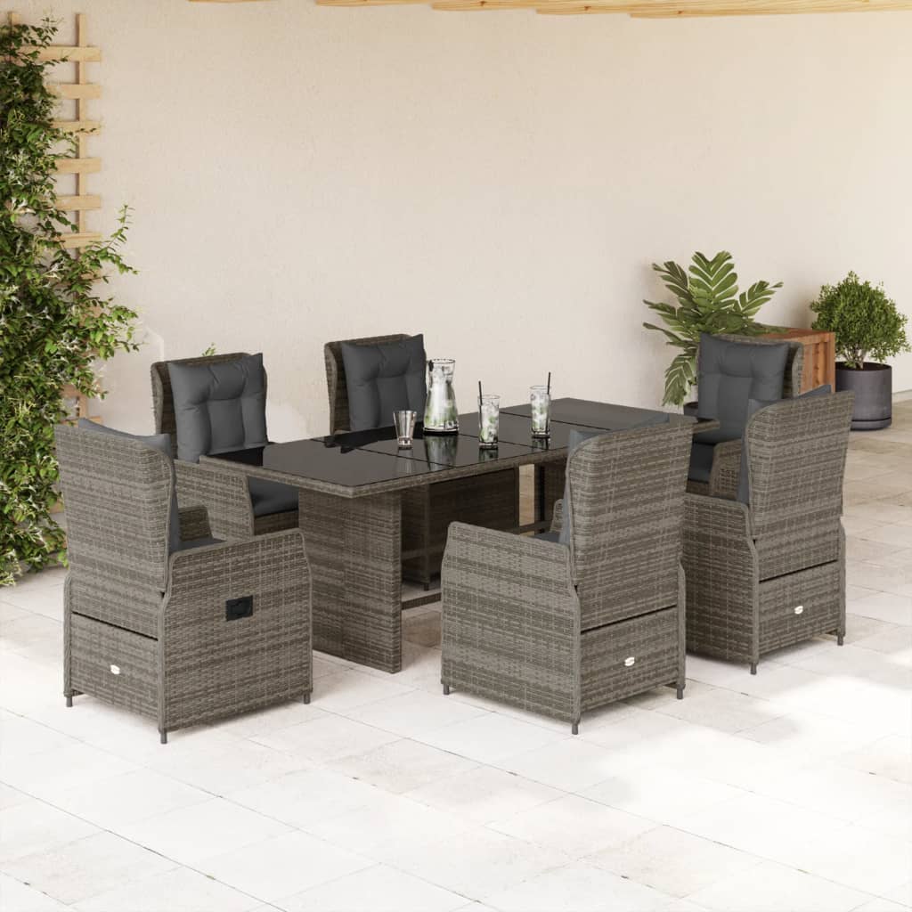 Set da Pranzo da Giardino 7 pz con Cuscini in Polyrattan Grigio 3262783