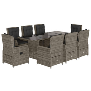 Set da Pranzo da Giardino 9 pz con Cuscini in Polyrattan Grigio 3262784