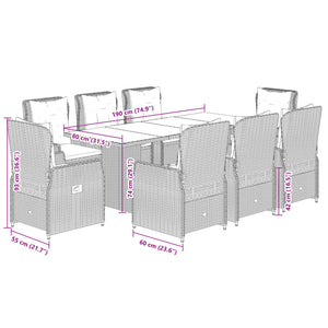 Set da Pranzo da Giardino 9 pz con Cuscini in Polyrattan Grigio 3262784