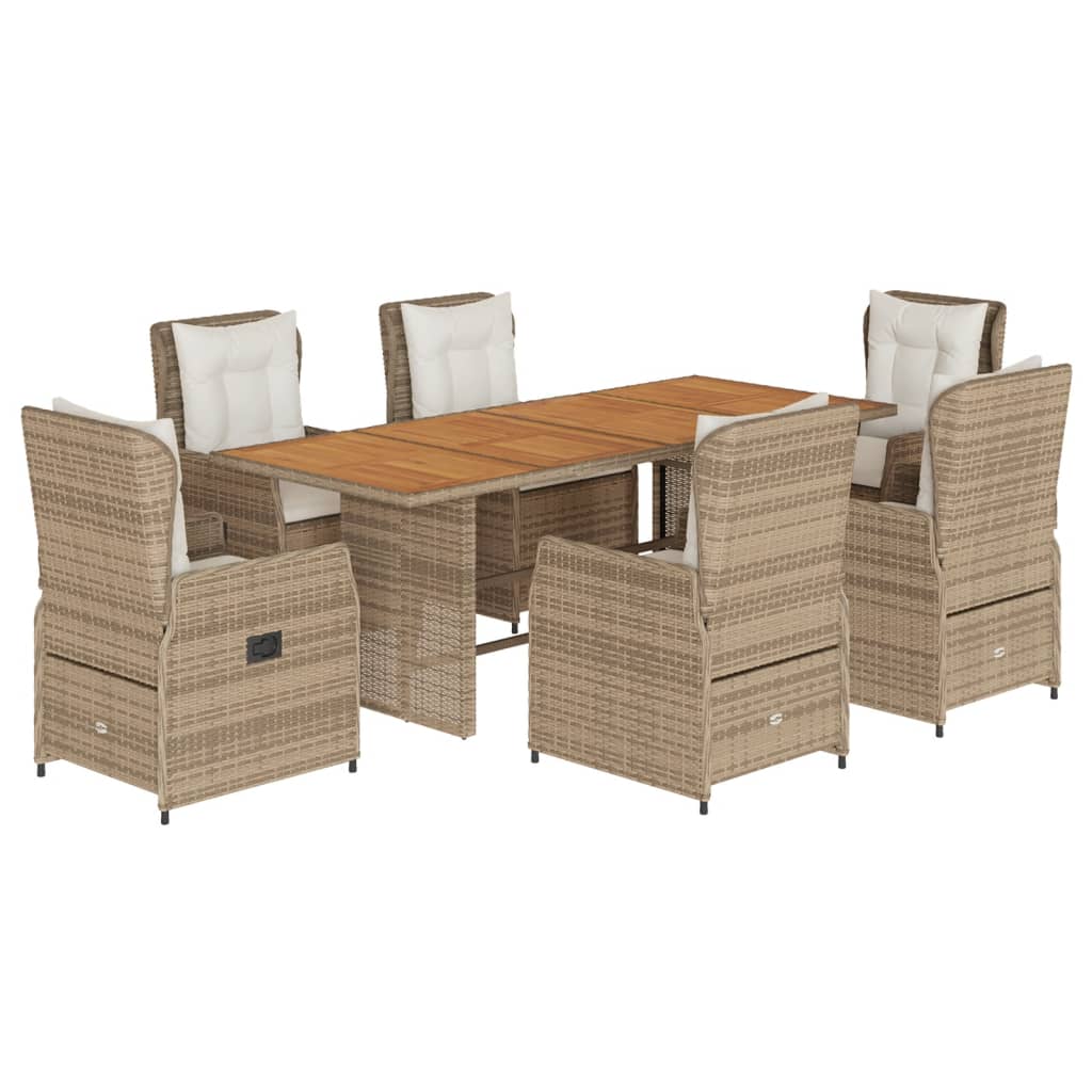 Set da Pranzo da Giardino 7 pz con Cuscini Beige in Polyrattan 3262793