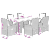 Set da Pranzo da Giardino 7 pz con Cuscini Beige in Polyrattan 3262793