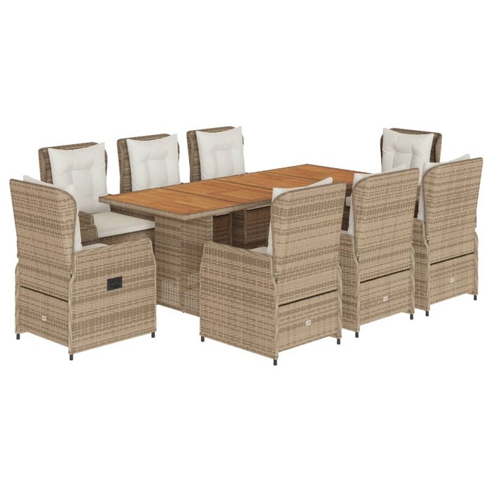 Set da Pranzo da Giardino 9 pz con Cuscini Beige in Polyrattan 3262794