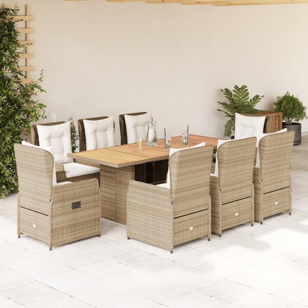 Set da Pranzo da Giardino 9 pz con Cuscini Beige in Polyrattan 3262794