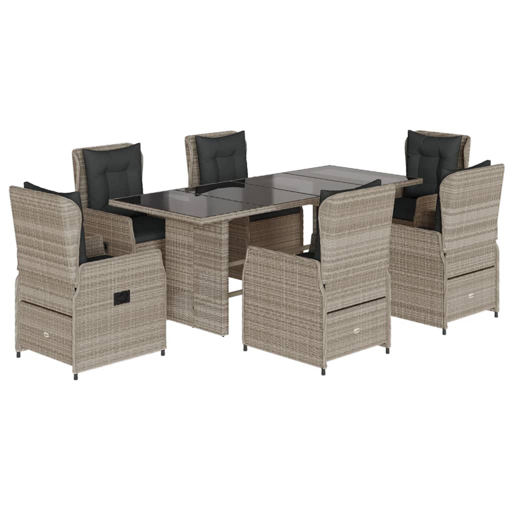 Set da Pranzo da Giardino 7 pz Cuscini Polyrattan Grigio Chiaro 3262795