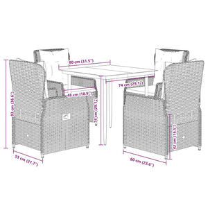 Set da Pranzo da Giardino 5 pz Nero con Cuscini in Polyrattan 3262827