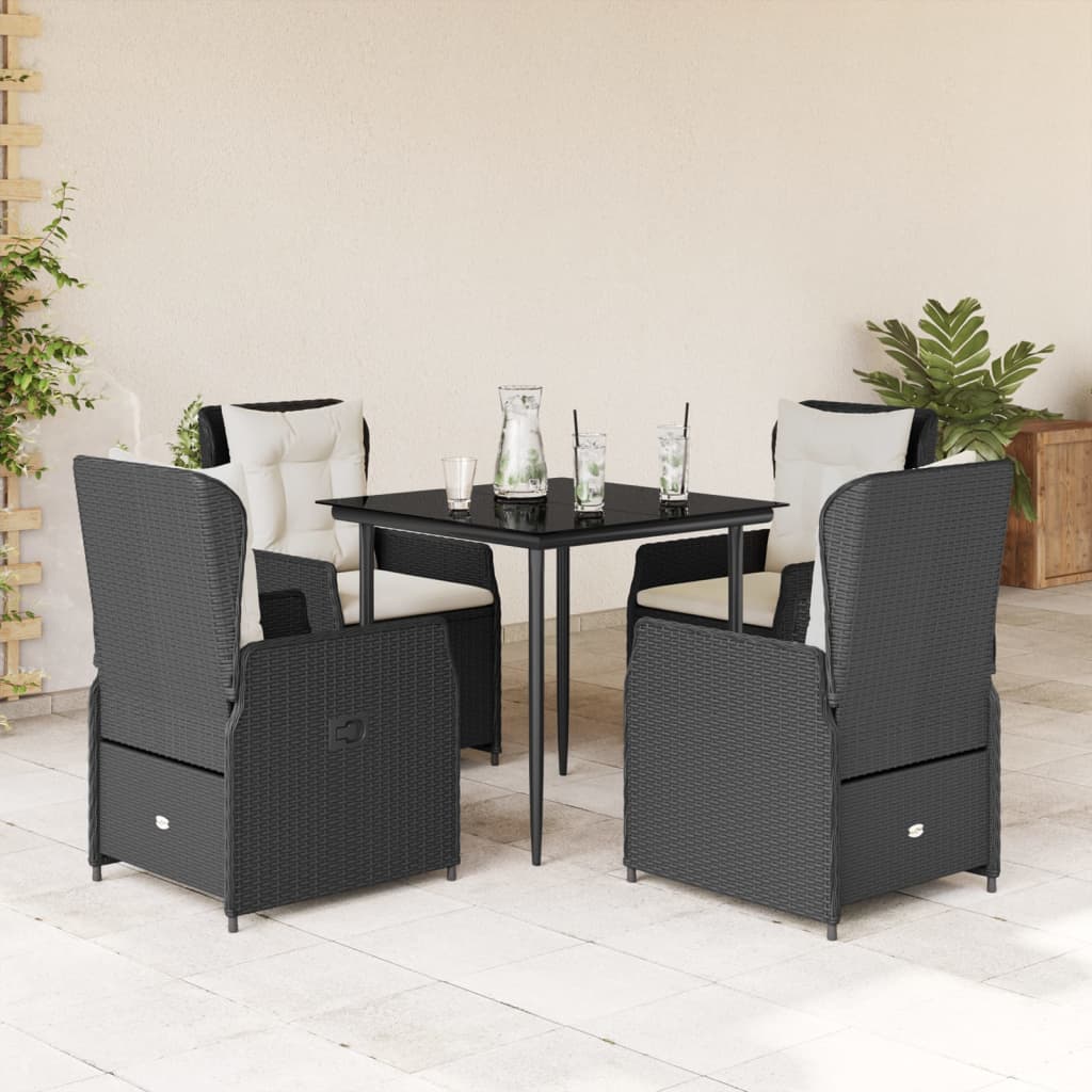 Set da Pranzo da Giardino 5 pz Nero con Cuscini in Polyrattan 3262827