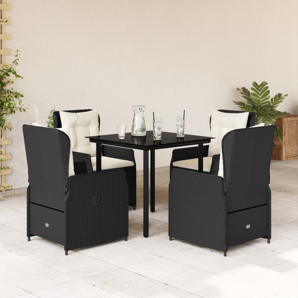 Set da Pranzo da Giardino 5 pz Nero con Cuscini in Polyrattancod mxl 117137