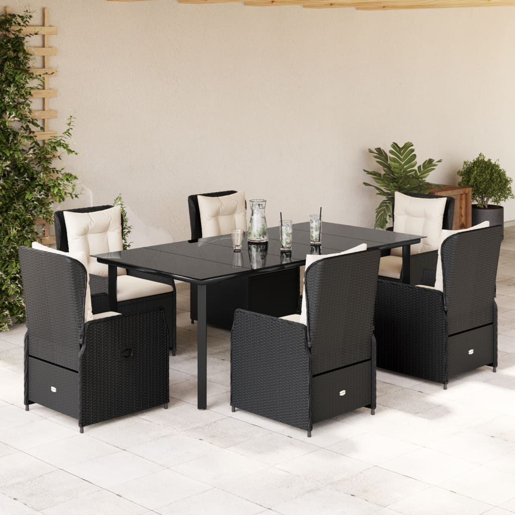 Set da Pranzo da Giardino 7 pz Nero con Cuscini in Polyrattan 3262838