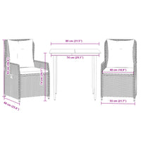 Set da Pranzo da Giardino 3pz con Cuscini in Polyrattan Marrone 3262840