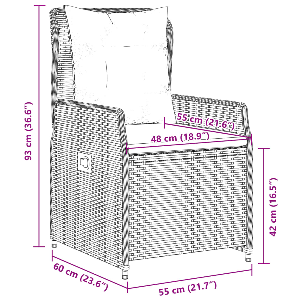 Set da Pranzo da Giardino 3pz con Cuscini in Polyrattan Marrone 3262840