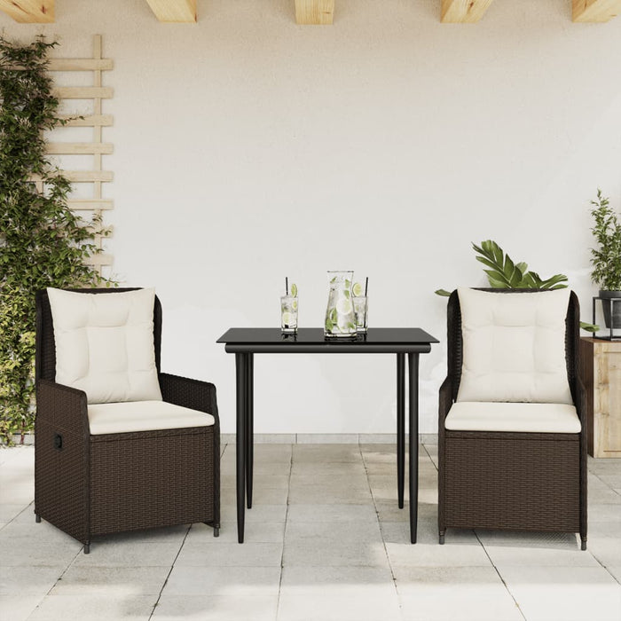 Set da Pranzo da Giardino 3pz con Cuscini in Polyrattan Marrone 3262840