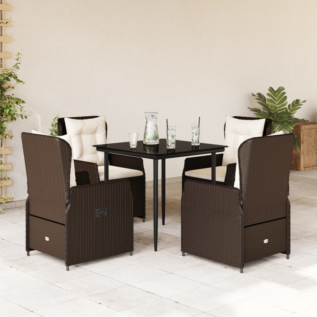 Set da Pranzo da Giardino 5pz con Cuscini in Polyrattan Marronecod mxl 117136