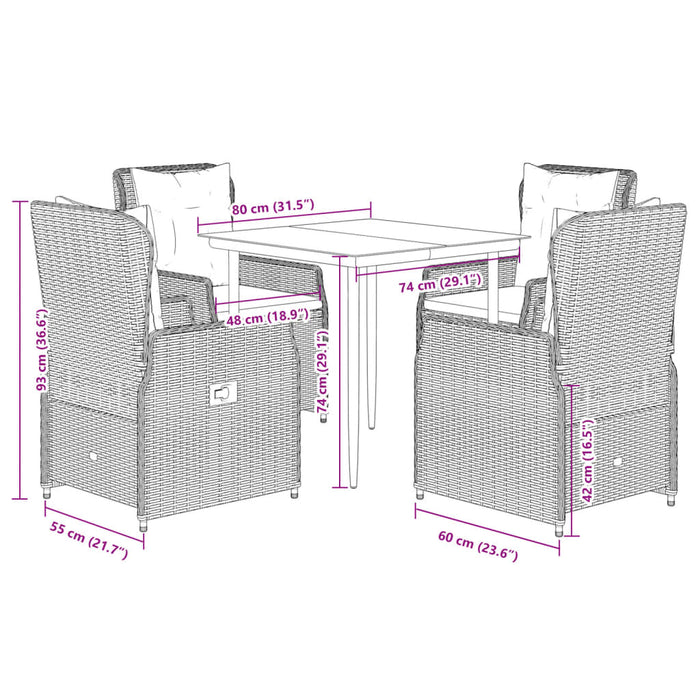 Set da Pranzo da Giardino 5 pz con Cuscini in Polyrattan Grigio 3262855