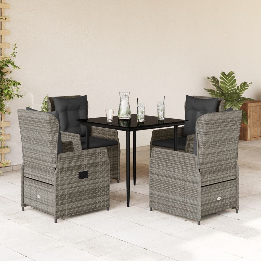 Set da Pranzo da Giardino 5 pz con Cuscini in Polyrattan Grigio 3262855