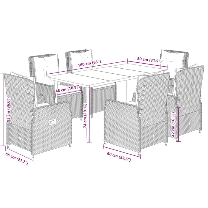 Set da Pranzo da Giardino 7 pz con Cuscini in Polyrattan Grigio 3262858