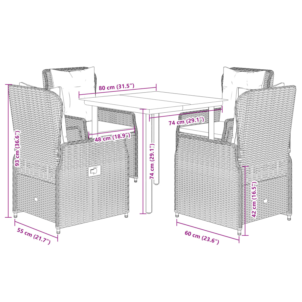 Set da Pranzo da Giardino 5 pz con Cuscini in Polyrattan Grigio 3262862