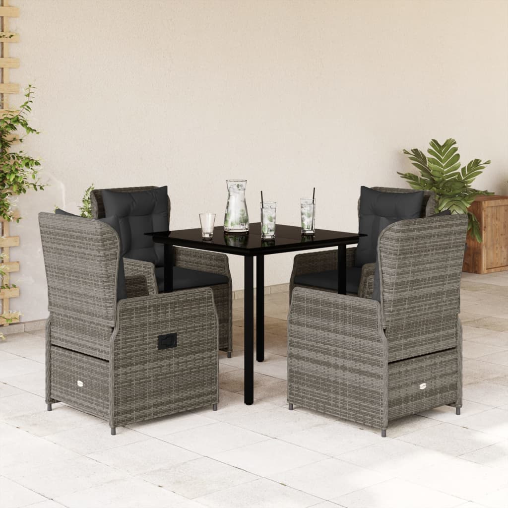 Set da Pranzo da Giardino 5 pz con Cuscini in Polyrattan Grigio 3262862