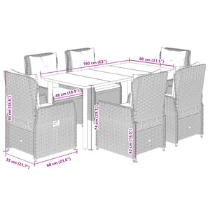 Set da Pranzo da Giardino 7 pz con Cuscini in Polyrattan Grigio 3262865