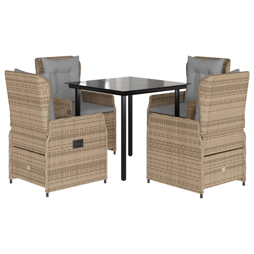 Set da Pranzo da Giardino 5 pz con Cuscini Beige in Polyrattan 3262876