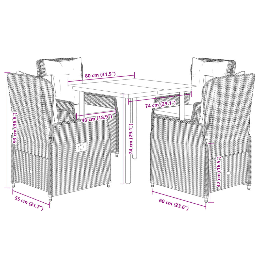 Set da Pranzo da Giardino 5 pz con Cuscini Beige in Polyrattan 3262876