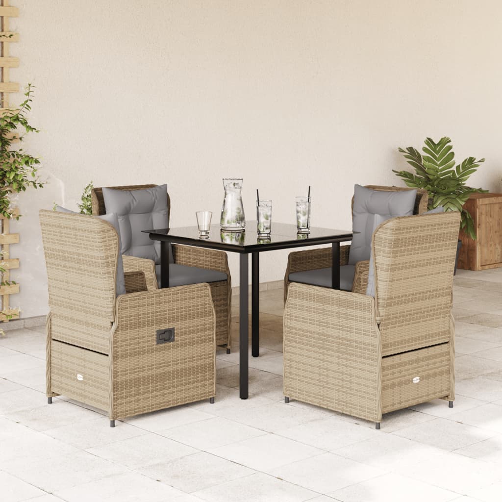 Set da Pranzo da Giardino 5 pz con Cuscini Beige in Polyrattan 3262876