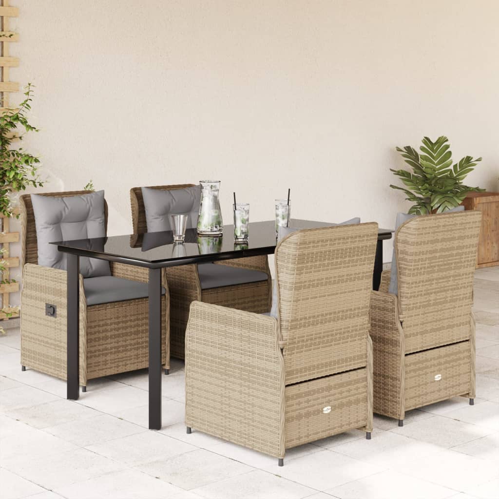 Set da Pranzo da Giardino 5 pz con Cuscini Beige in Polyrattan 3262878