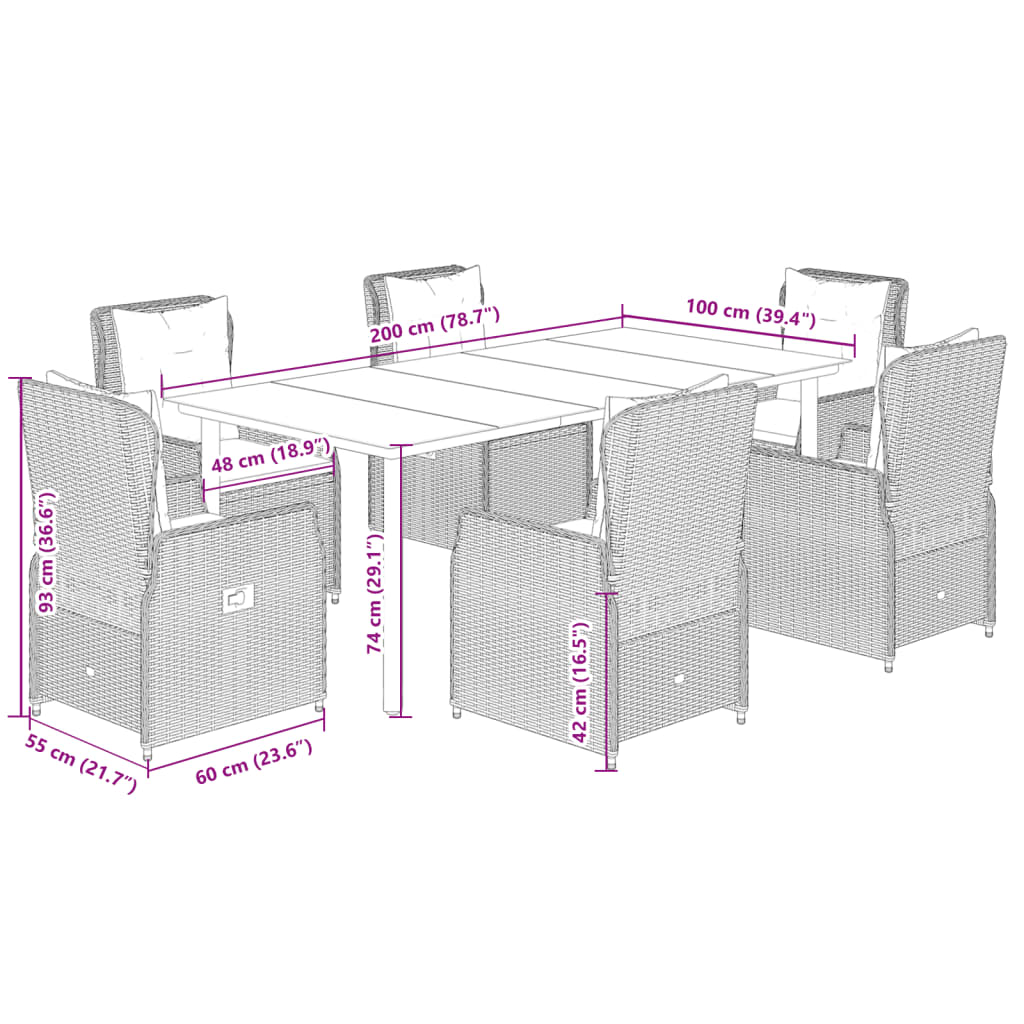 Set da Pranzo da Giardino 7 pz con Cuscini Beige in Polyrattan 3262880