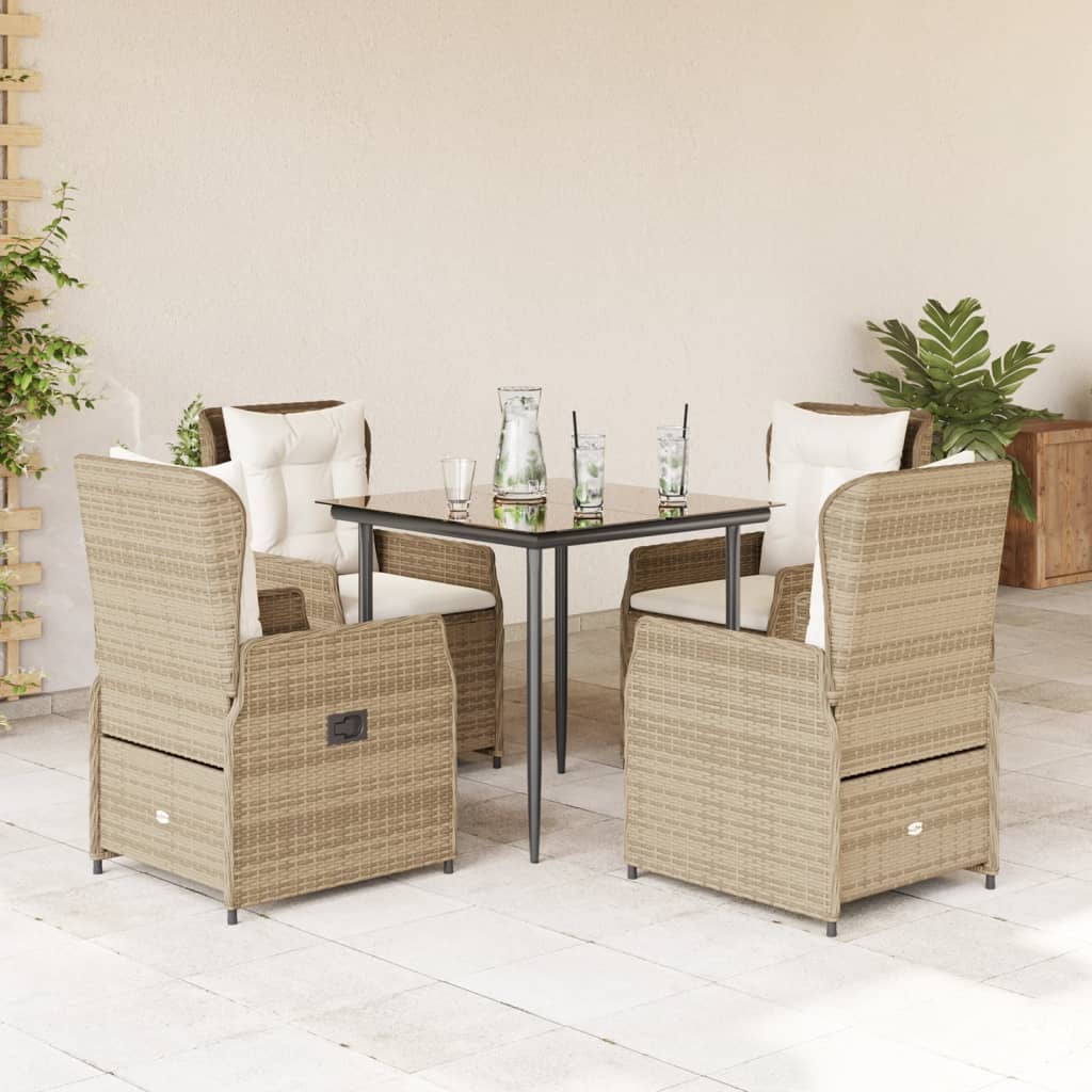 Set da Pranzo da Giardino 5 pz con Cuscini Beige in Polyrattan 3262883