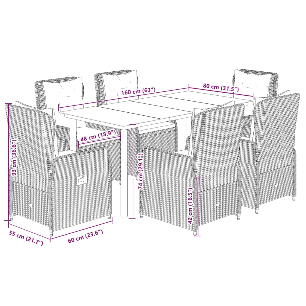 Set da Pranzo da Giardino 7 pz con Cuscini Beige in Polyrattan 3262893